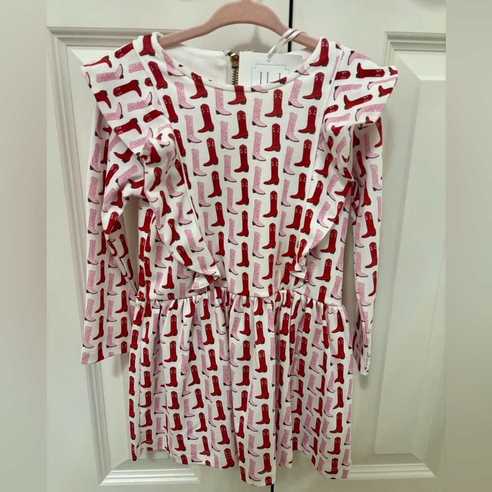 Red and Pink Boot Print Dress